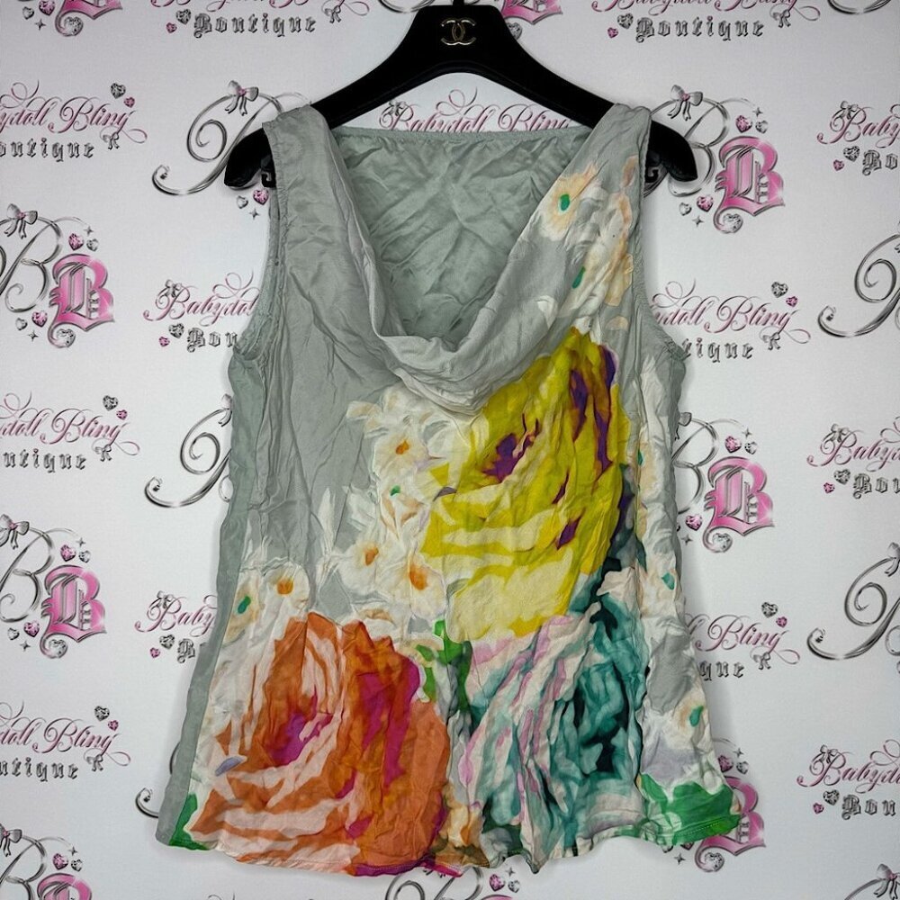 Tank top silk flowy waterfall neckline watercolours style flowers floral soft